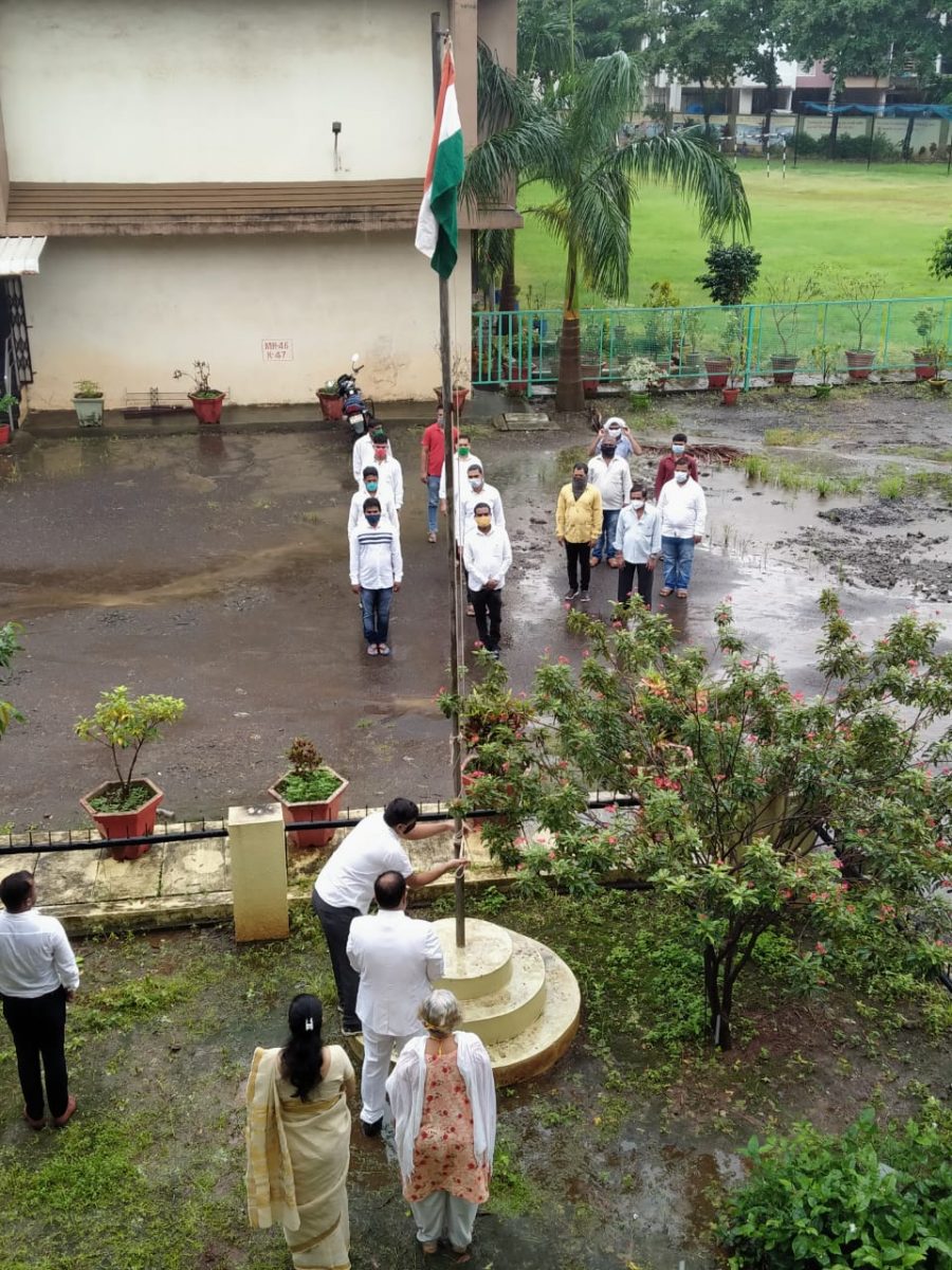 Our college had celebrated Independence Day on 15 August 2020 by maintaining social distancing. Due to pandemic of Covid 19 only few non teaching staff were present for the same.