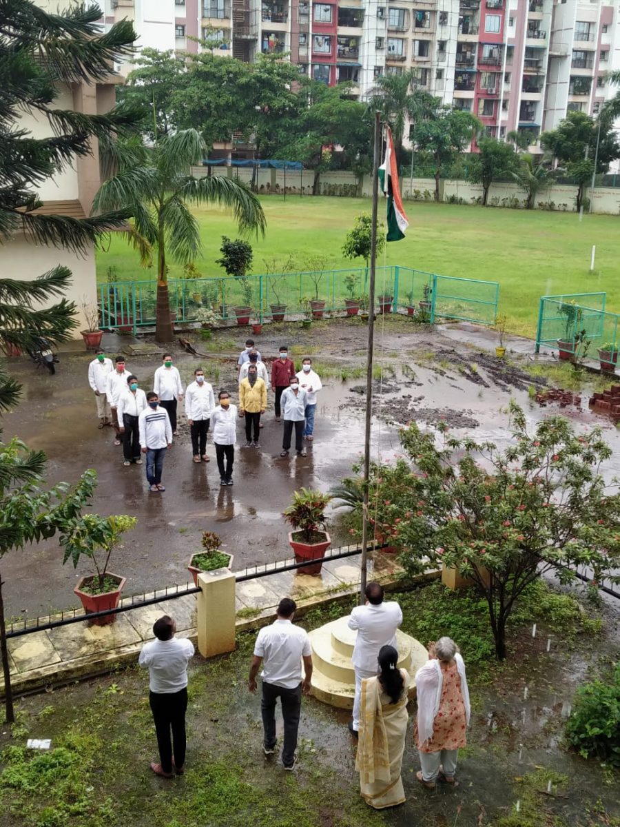 Our college had celebrated Independence Day on 15 August 2020 by maintaining social distancing. Due to pandemic of Covid 19 only few non teaching staff were present for the same.