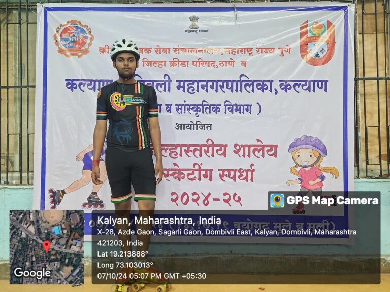 on date 7th oct 2024, aryan shinde std 12th commerce dso skating competition 2nd place in speed skating